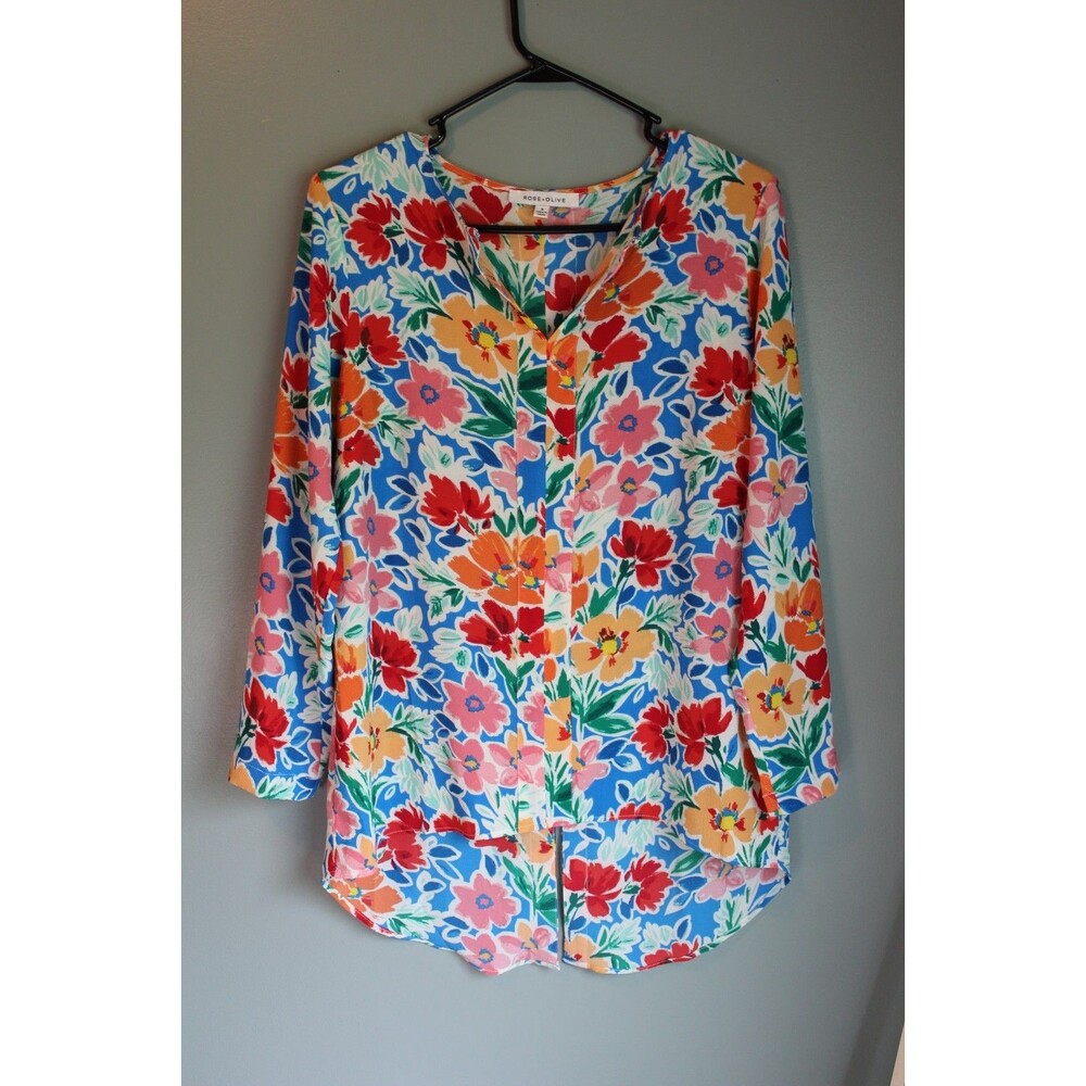 Rose and Olive Womens Vibrant Floral High Low Top Size S